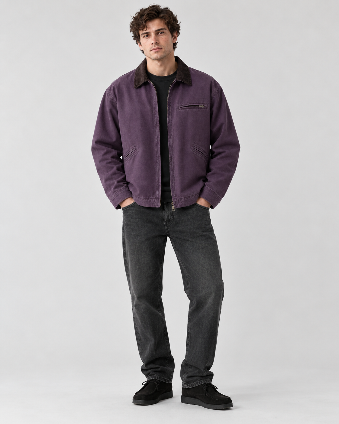 Men's Canvas Barn Jacket – Corduroy Collar, Regular Fit