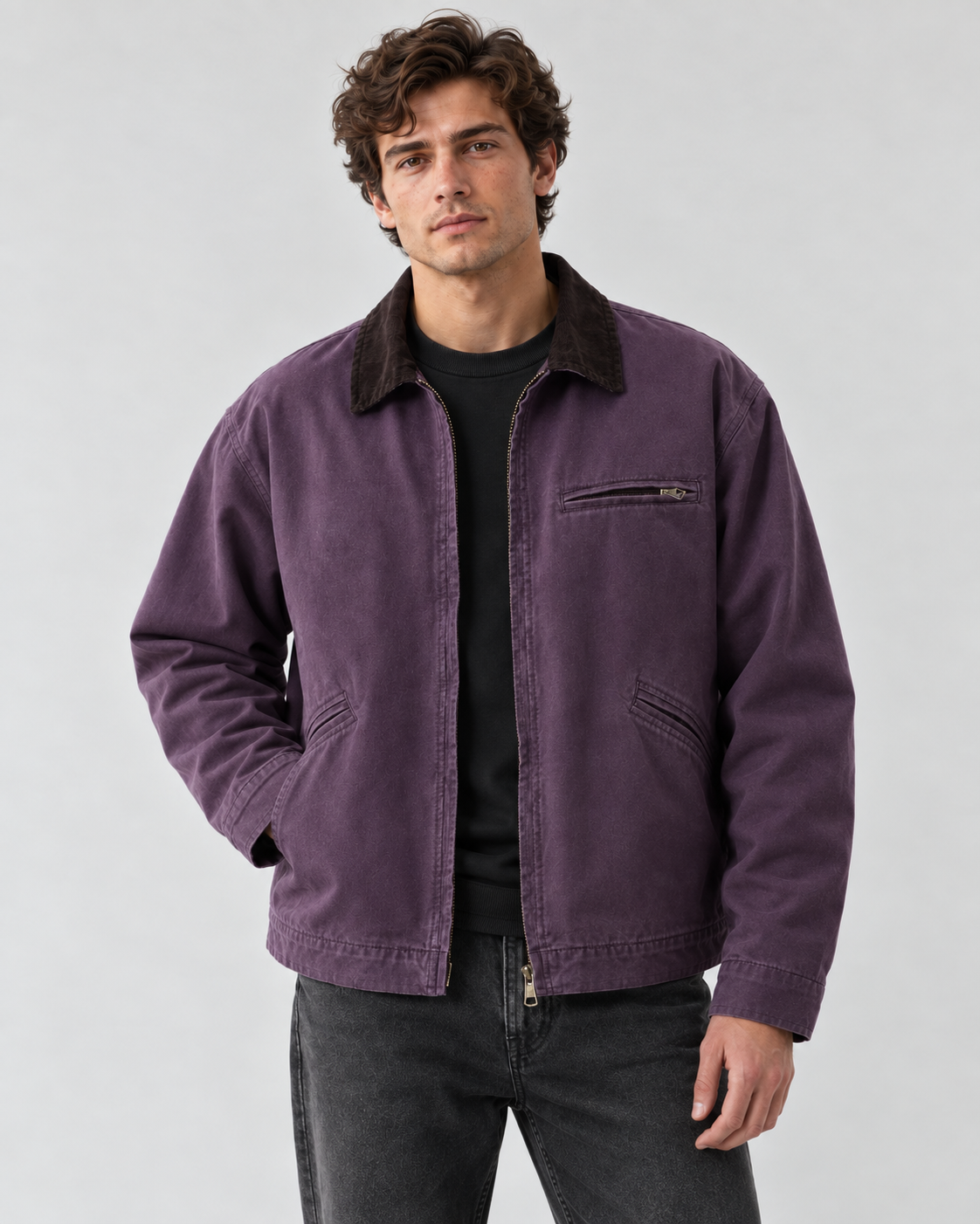 Men's Canvas Barn Jacket – Corduroy Collar, Regular Fit