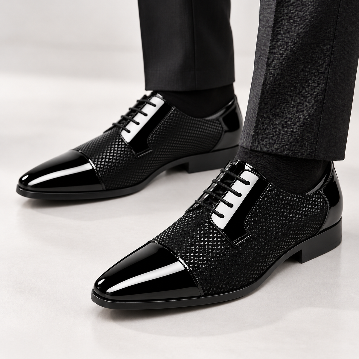 Men's Patent Leather Oxford Shoes – Cap Toe Lace-Up