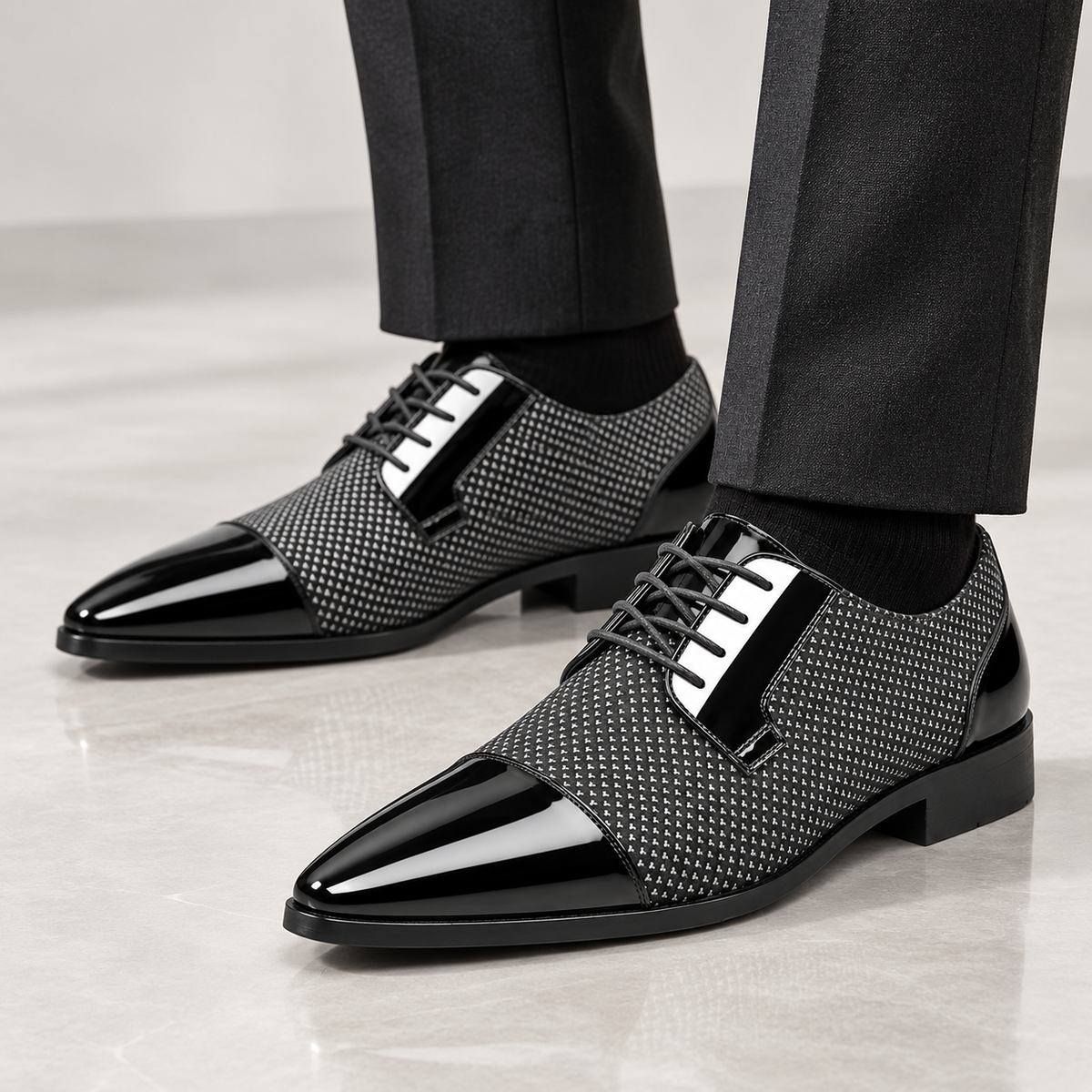 Men's Patent Leather Oxford Shoes – Cap Toe Lace-Up