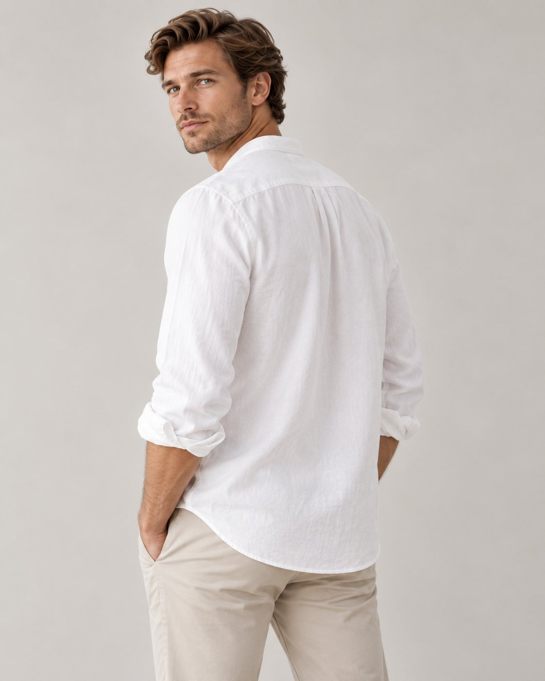 Men's Linen-Cotton Band Collar Henley Shirt – Relaxed Fit