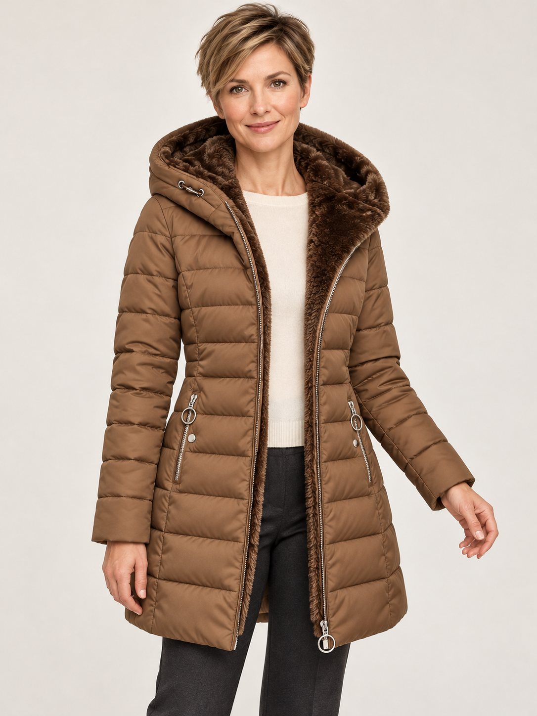 Women’s Hooded Puffer Coat – Fleece-Lined & Longline