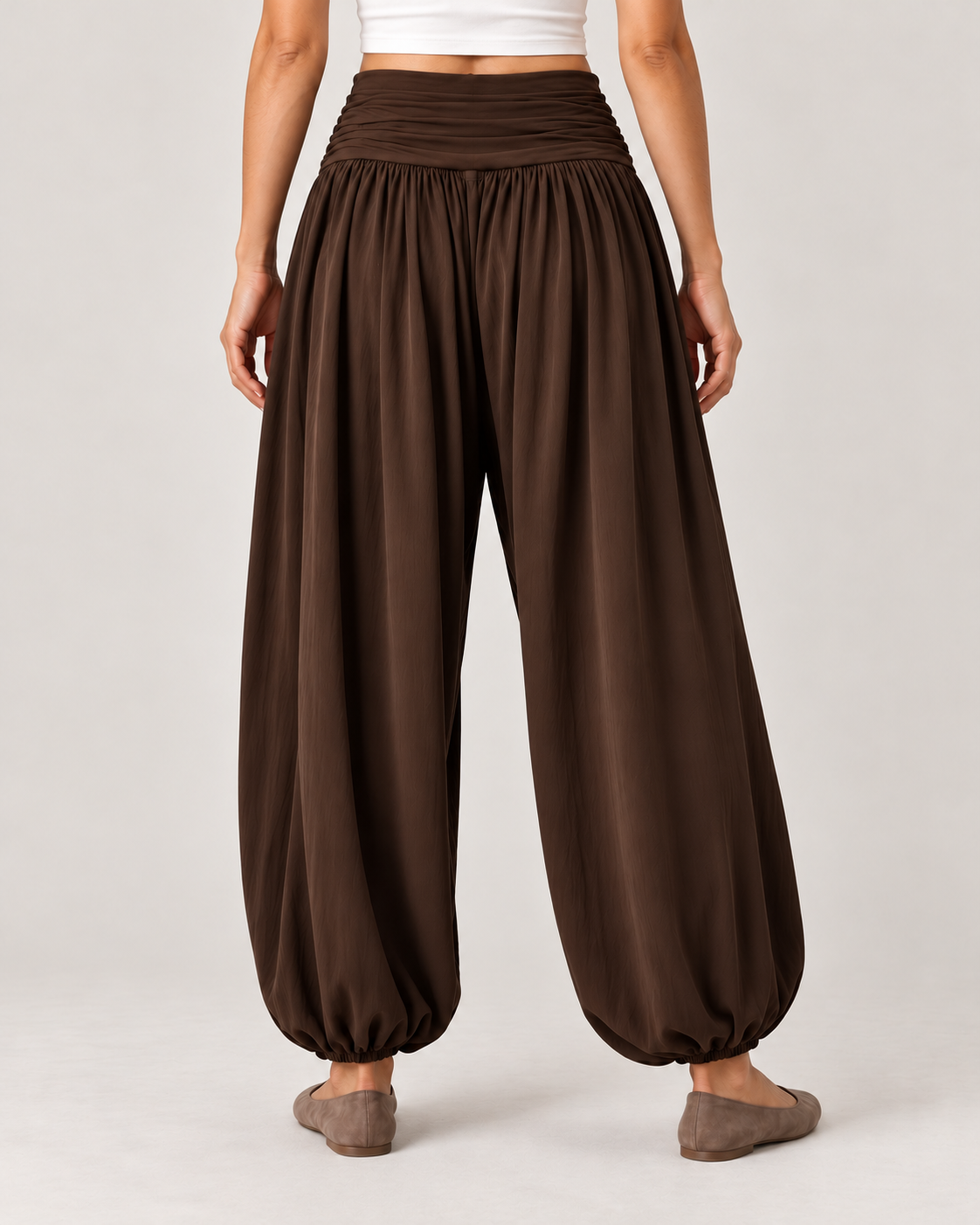 Women’s High Waisted Balloon Trousers with Draped Waistband