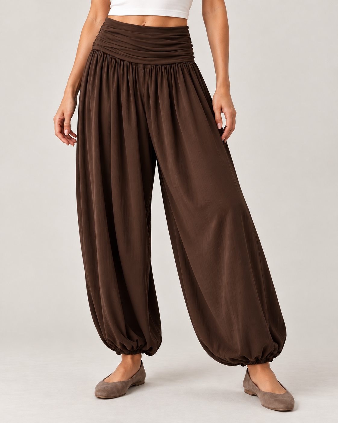 Women’s High Waisted Balloon Trousers with Draped Waistband