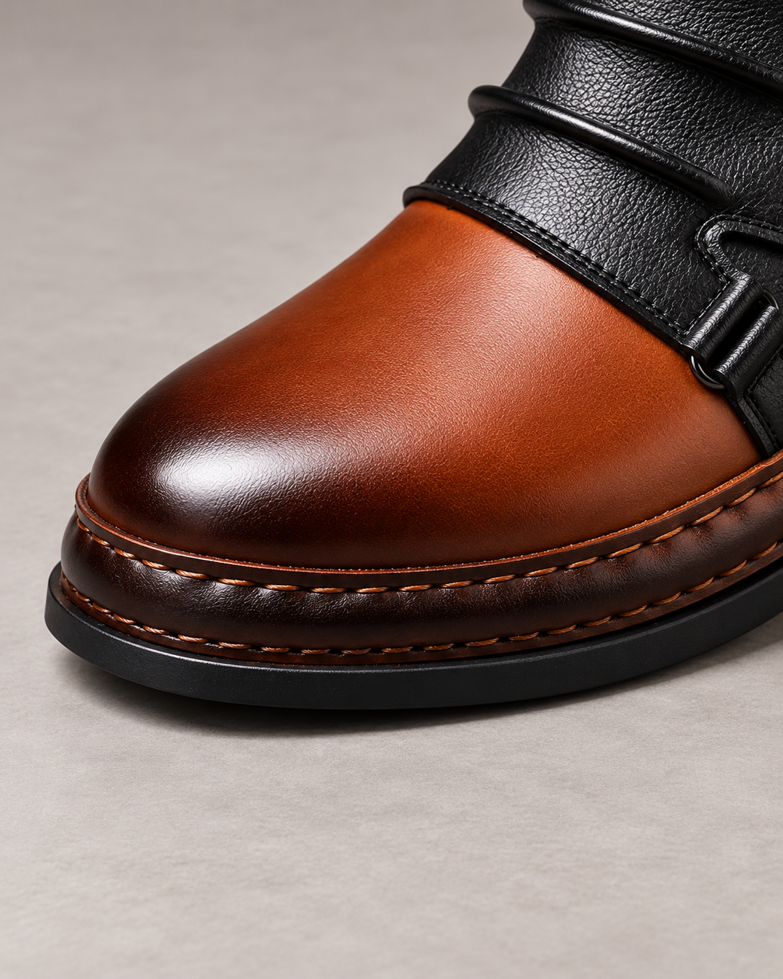 Men’s Boots With Contrast Leather And Buckle