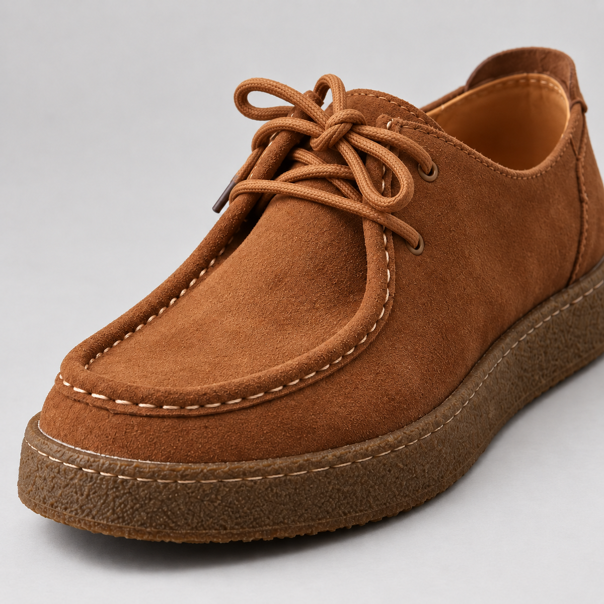 Men's Faux Suede Lace-Up Moccasins – Crepe-Style Sole