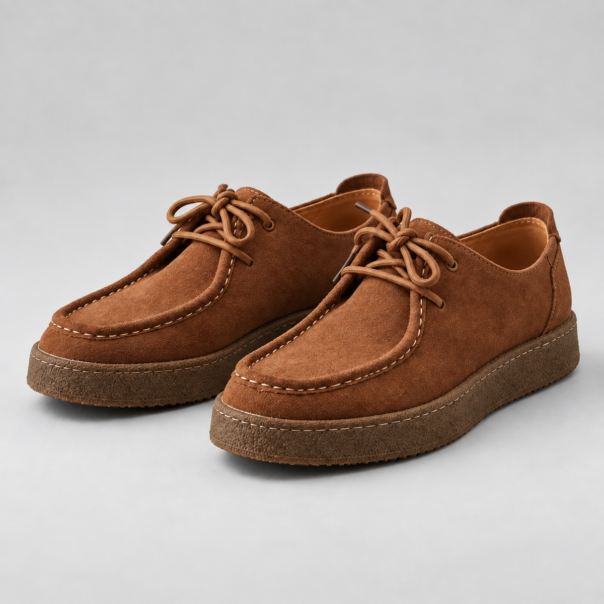 Men's Faux Suede Lace-Up Moccasins – Crepe-Style Sole