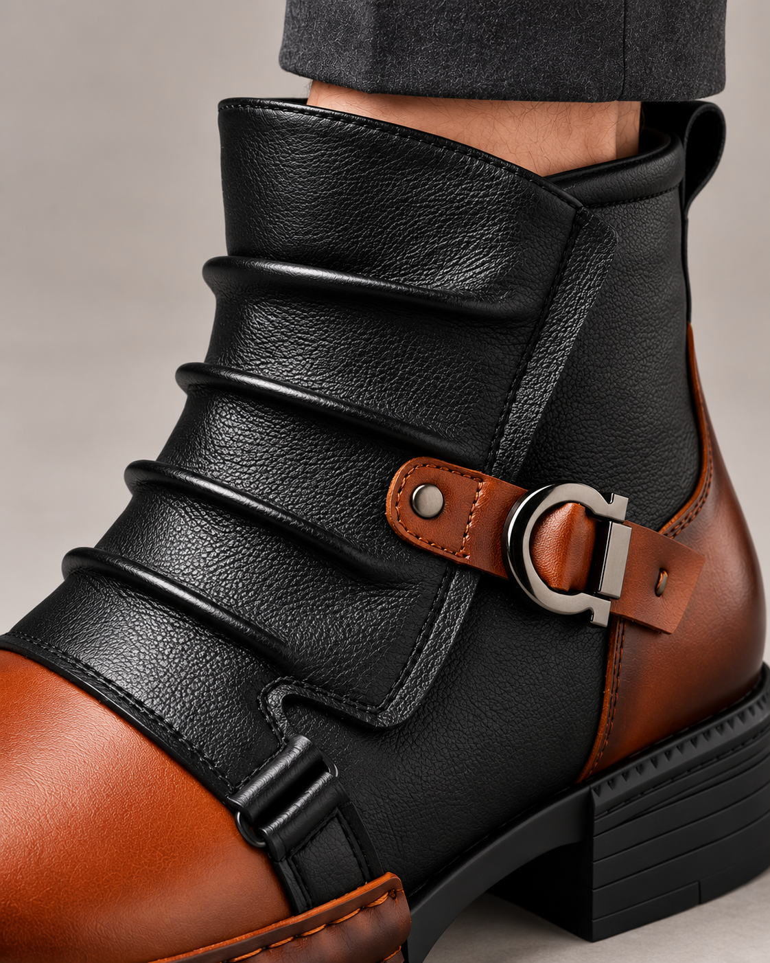 Men’s Boots With Contrast Leather And Buckle