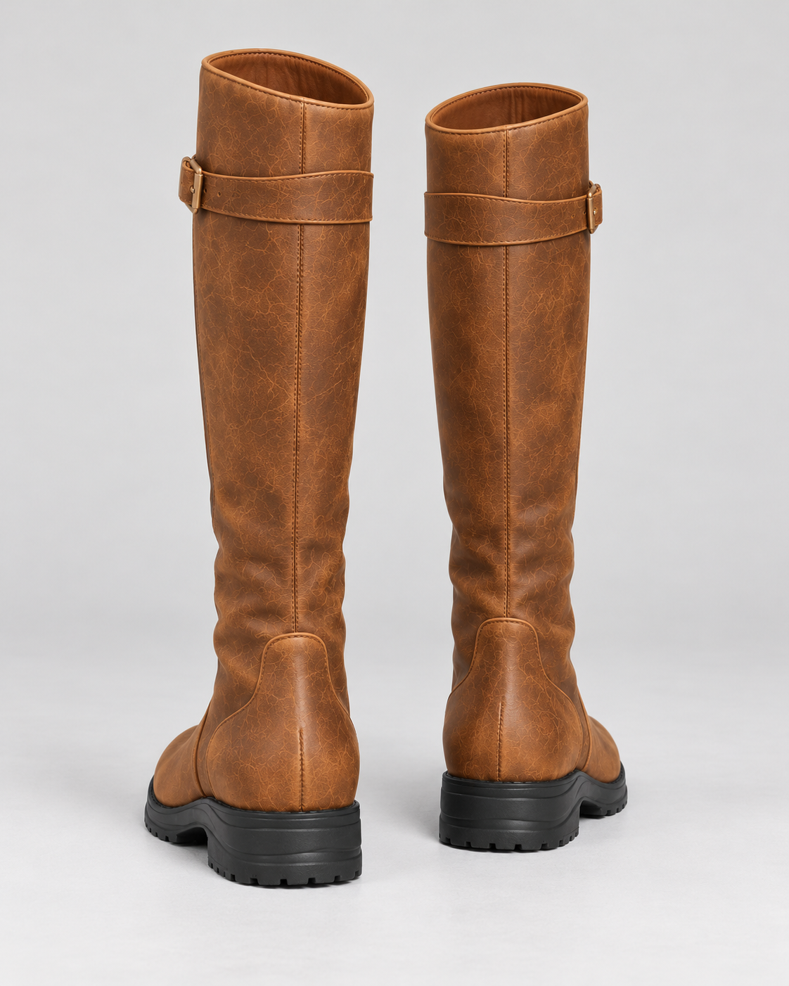 Women's Waterproof Leather Knee-High Boots – Buckle Strap