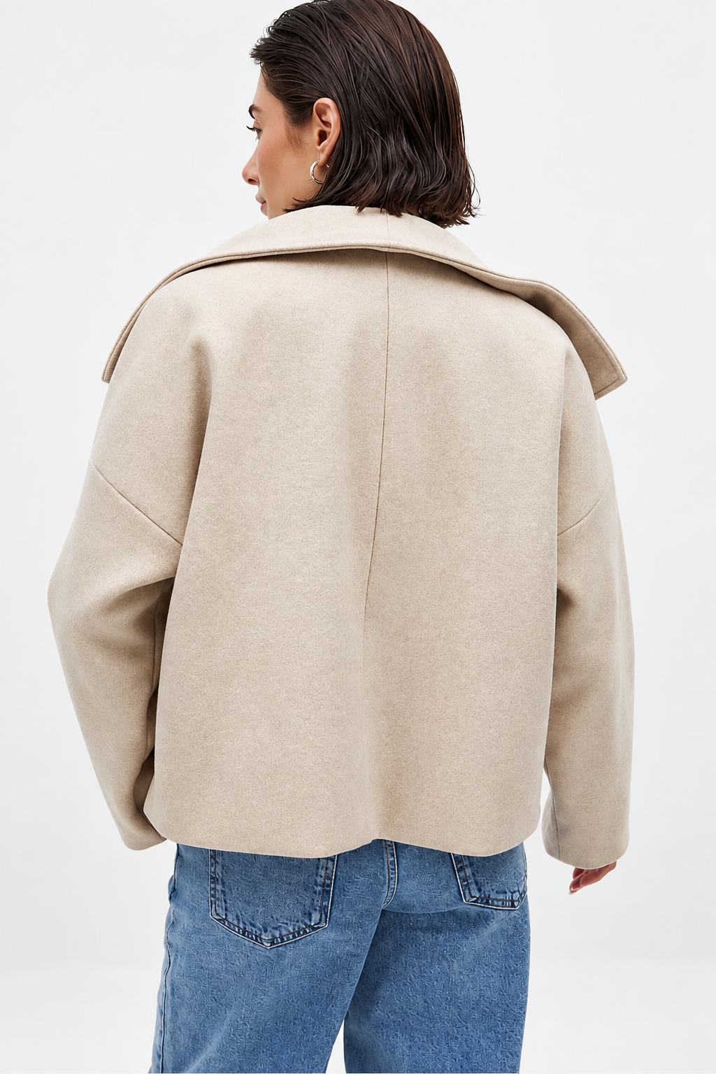 Women's Cropped Double-Breasted Coat – Oversized Collar