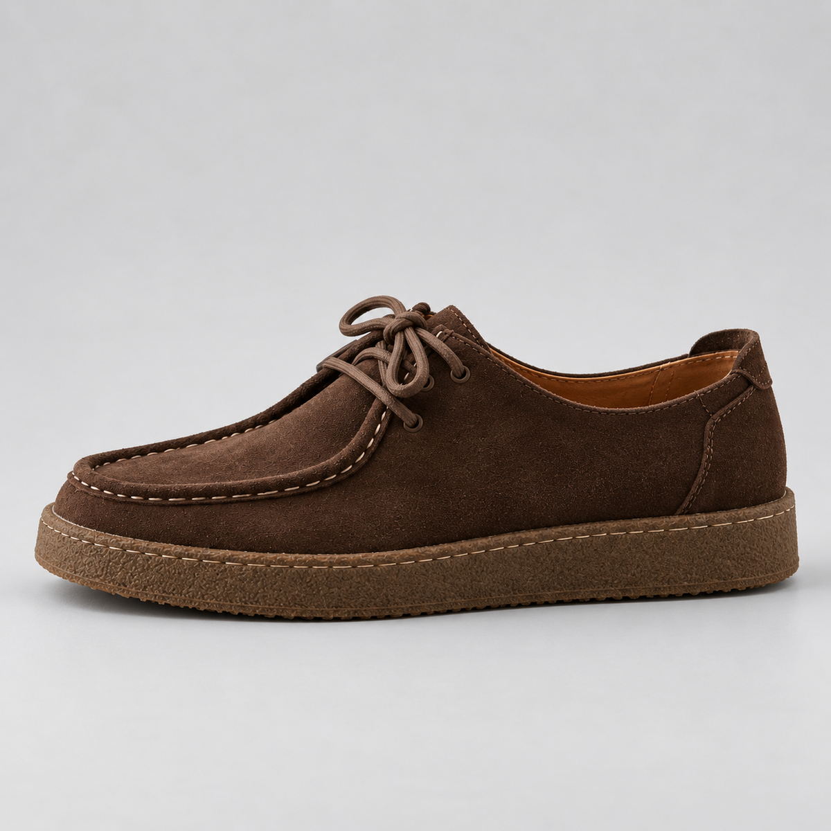 Men's Faux Suede Lace-Up Moccasins – Crepe-Style Sole