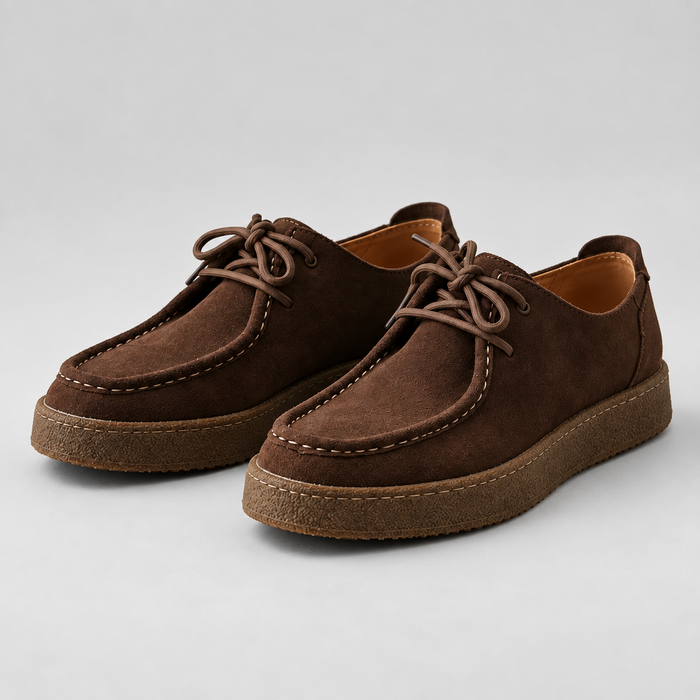 Men's Faux Suede Lace-Up Moccasins – Crepe-Style Sole