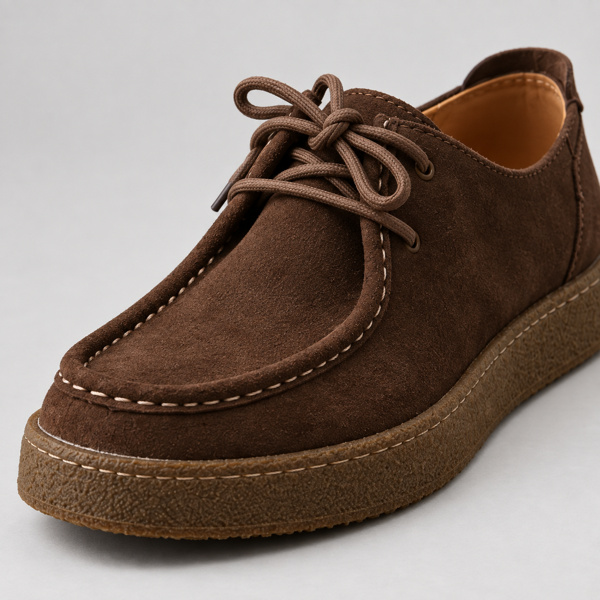 Men's Faux Suede Lace-Up Moccasins – Crepe-Style Sole