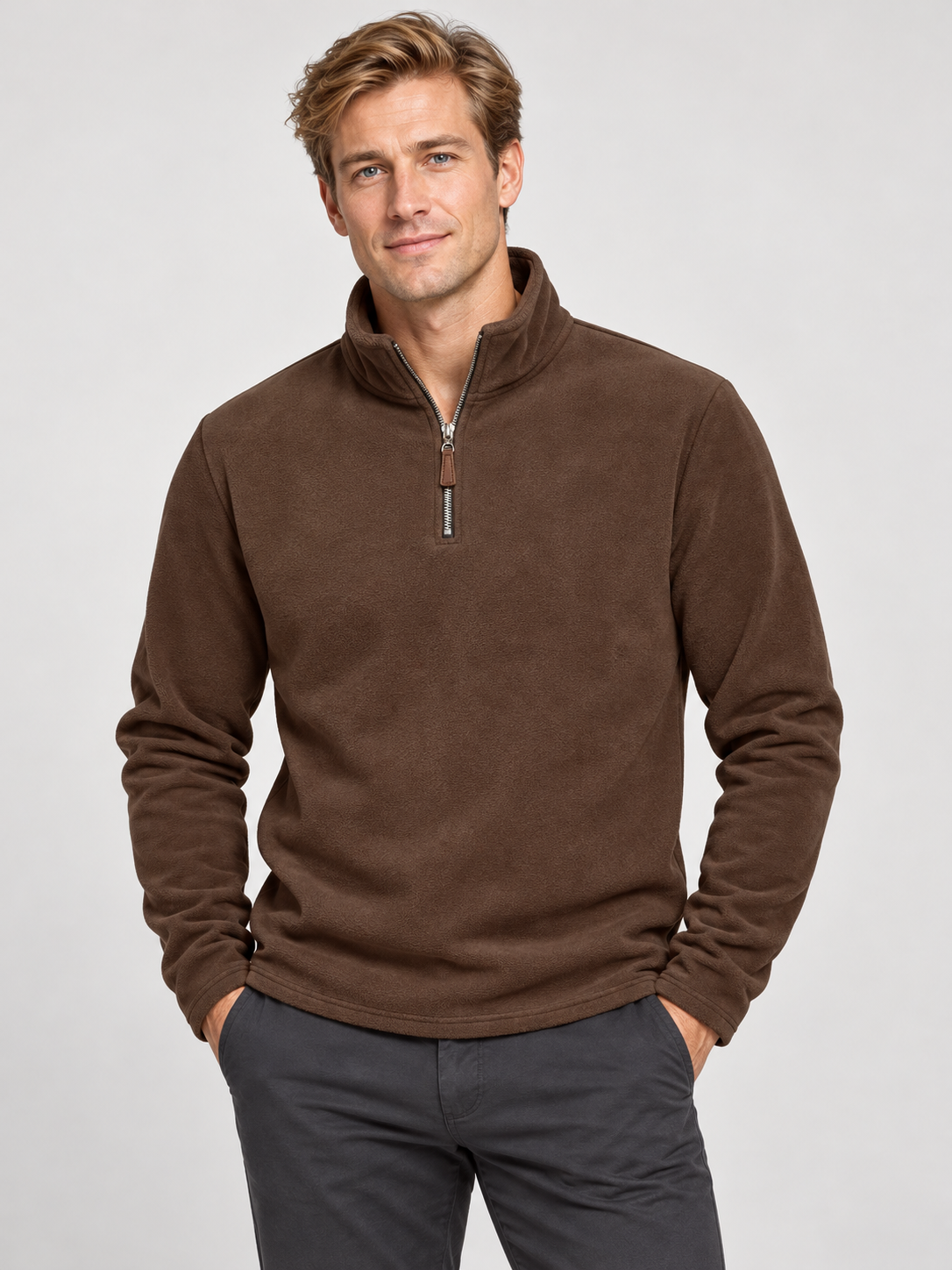 Men’s Quarter-Zip Fleece Jumper – Stand Collar & Regular Fit