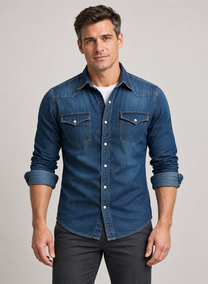 Men’s Shirt In Denim With Chest Pockets