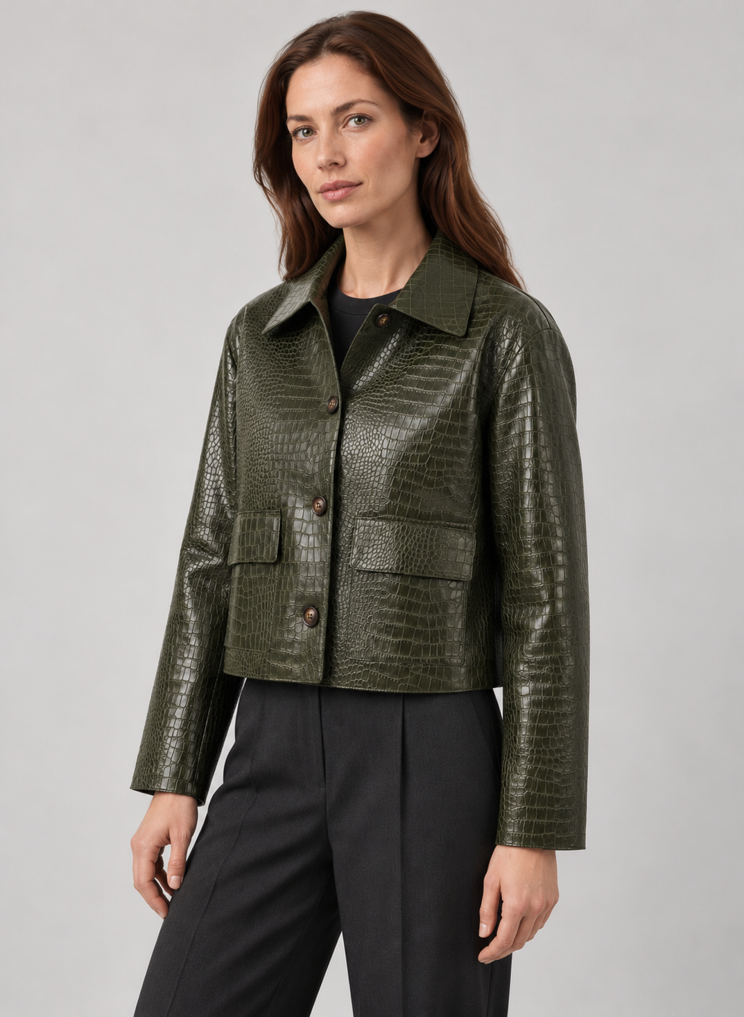 Women’s Faux Leather Jacket With Croc Effect