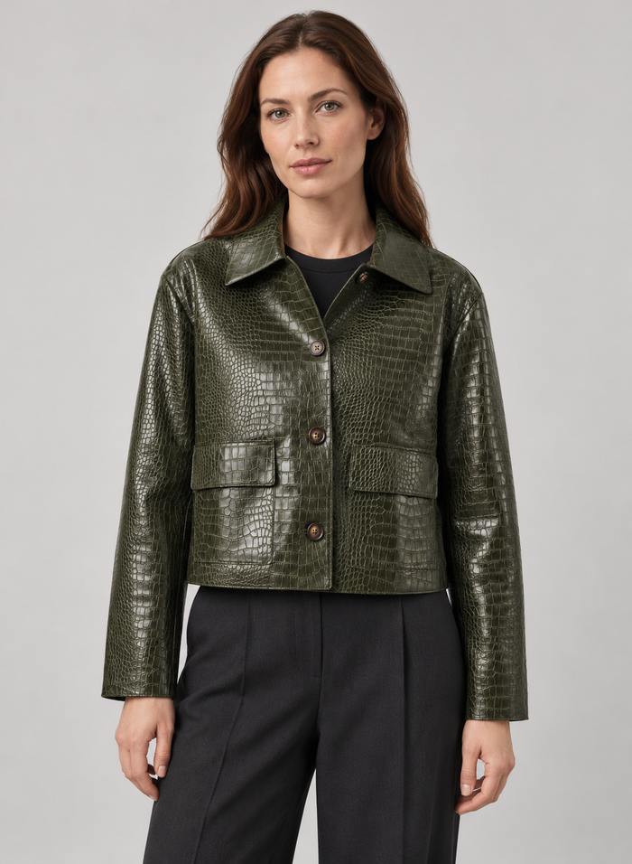 Women’s Faux Leather Jacket With Croc Effect