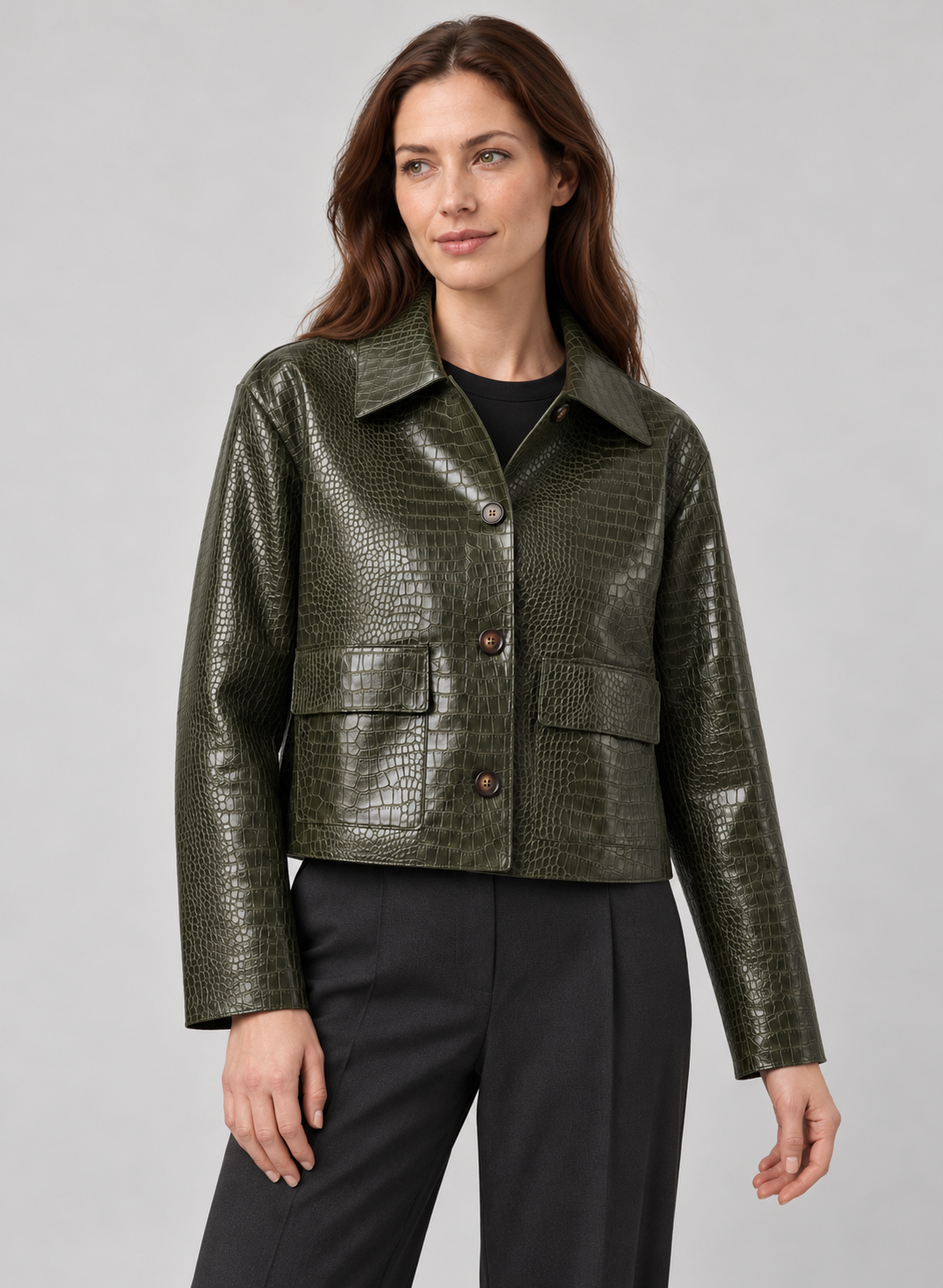 Women’s Faux Leather Jacket With Croc Effect