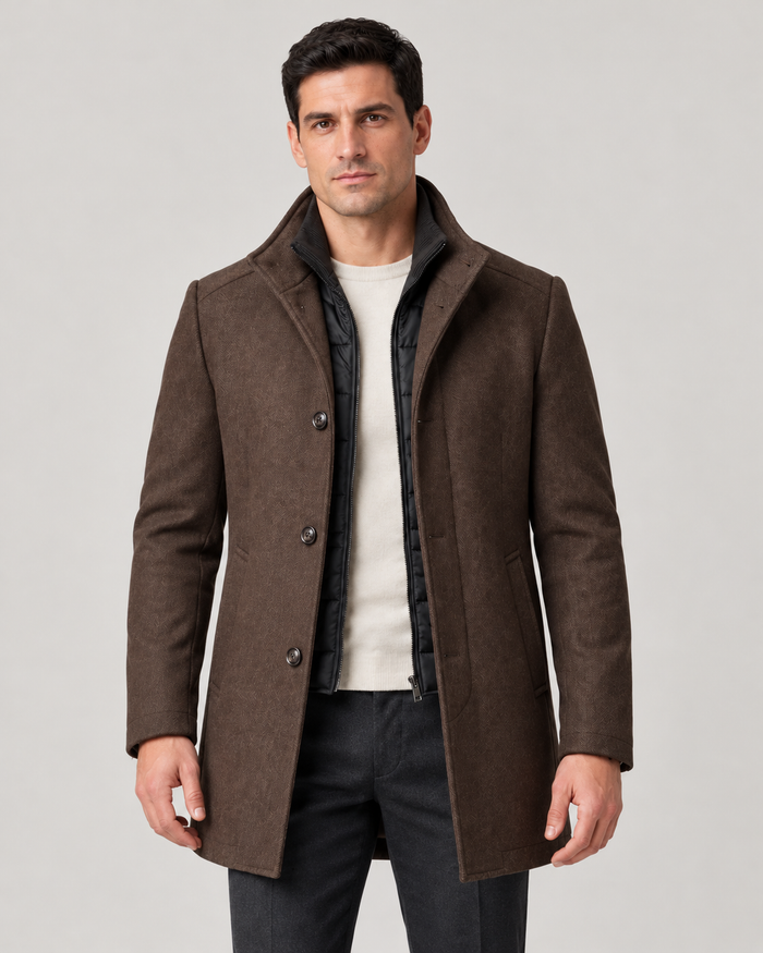 Men’s Winter Coat with Stand Collar and Detachable Quilted Gilet