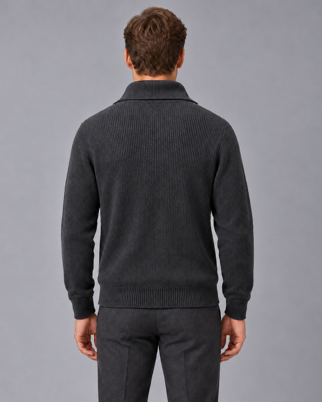 Men’s Cashmere Zip Cardigan – Rib Knit