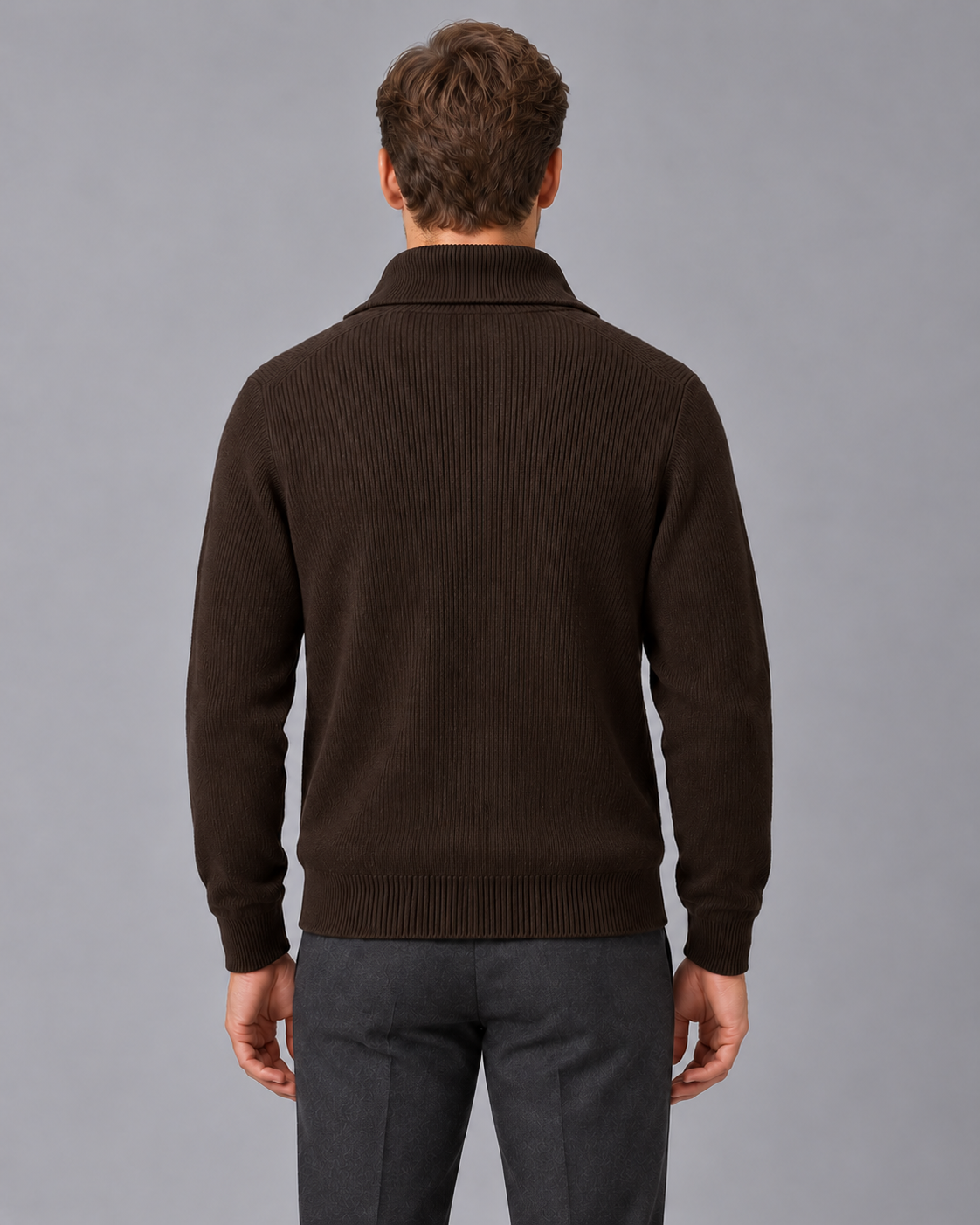 Men’s Cashmere Zip Cardigan – Rib Knit