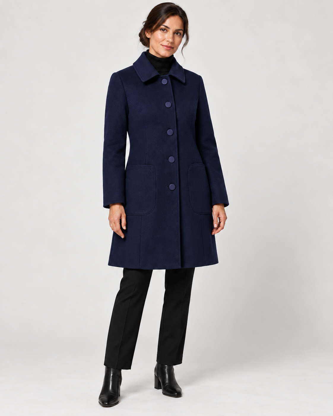 Women's Single-Breasted Coat – Classic Collar & Patch Pockets