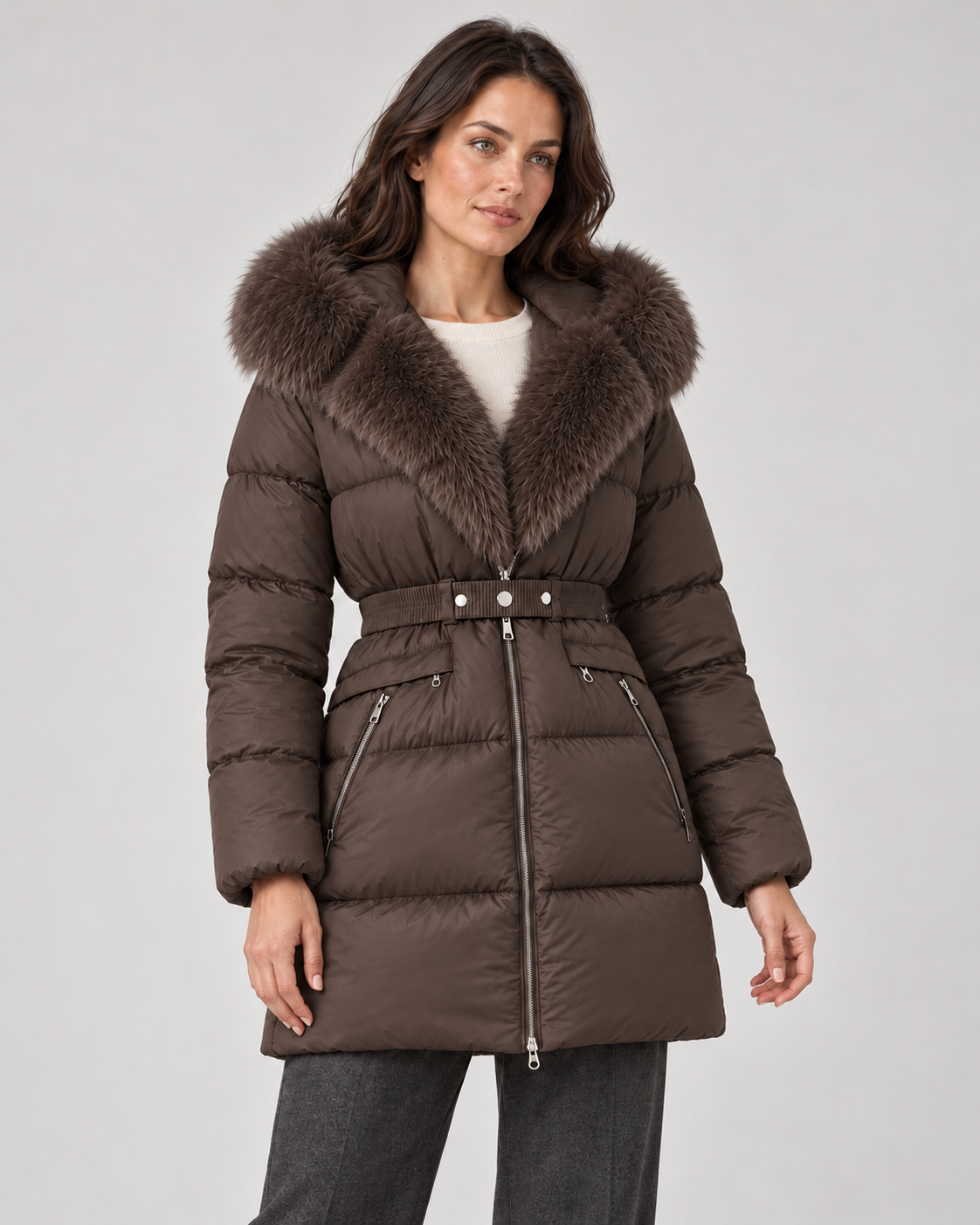 Women’s Puffer Jacket With Faux Fur Hood