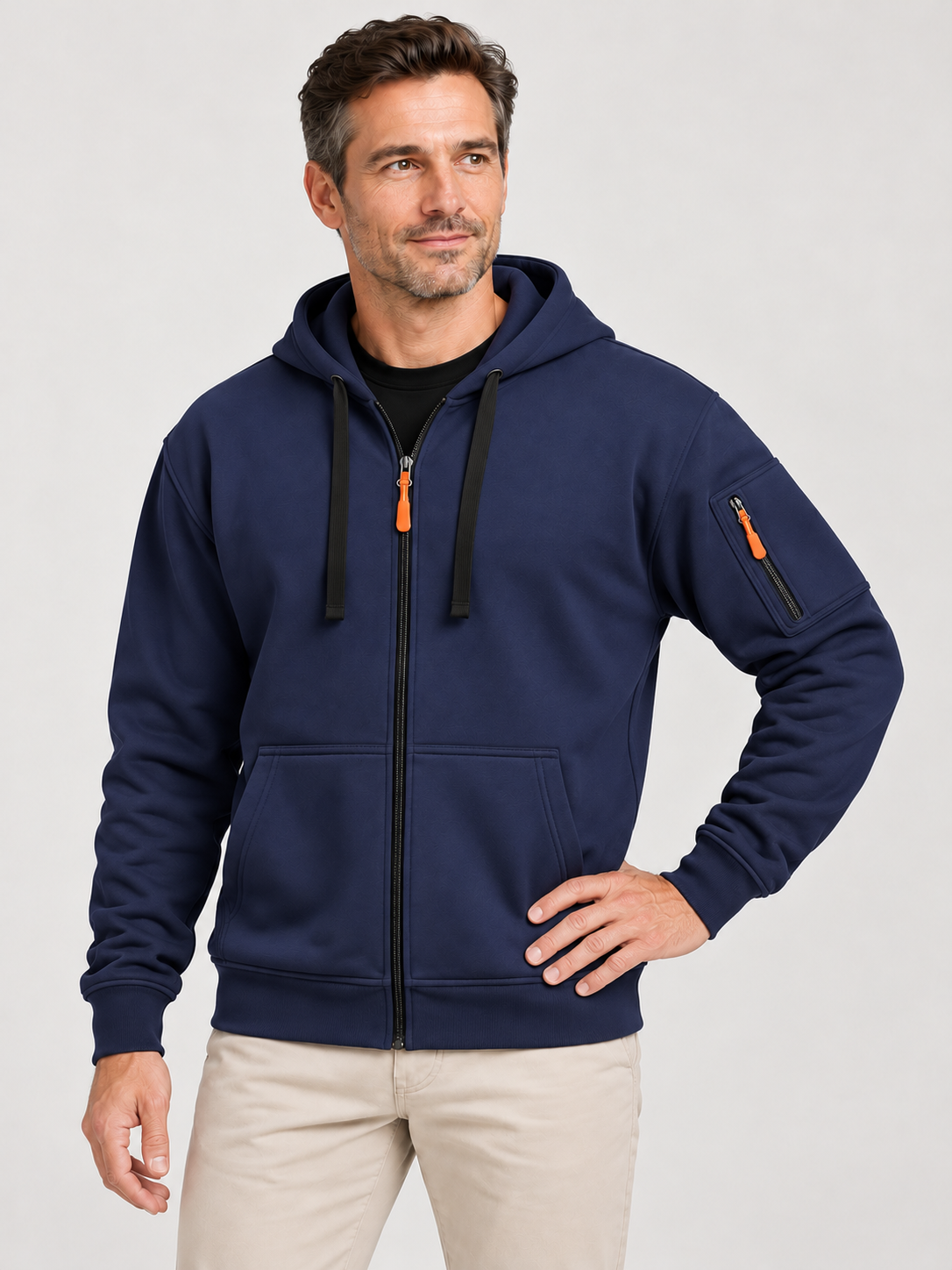 Men’s Zip-Up Hoodie – Drawstring Hood & Sleeve Pocket