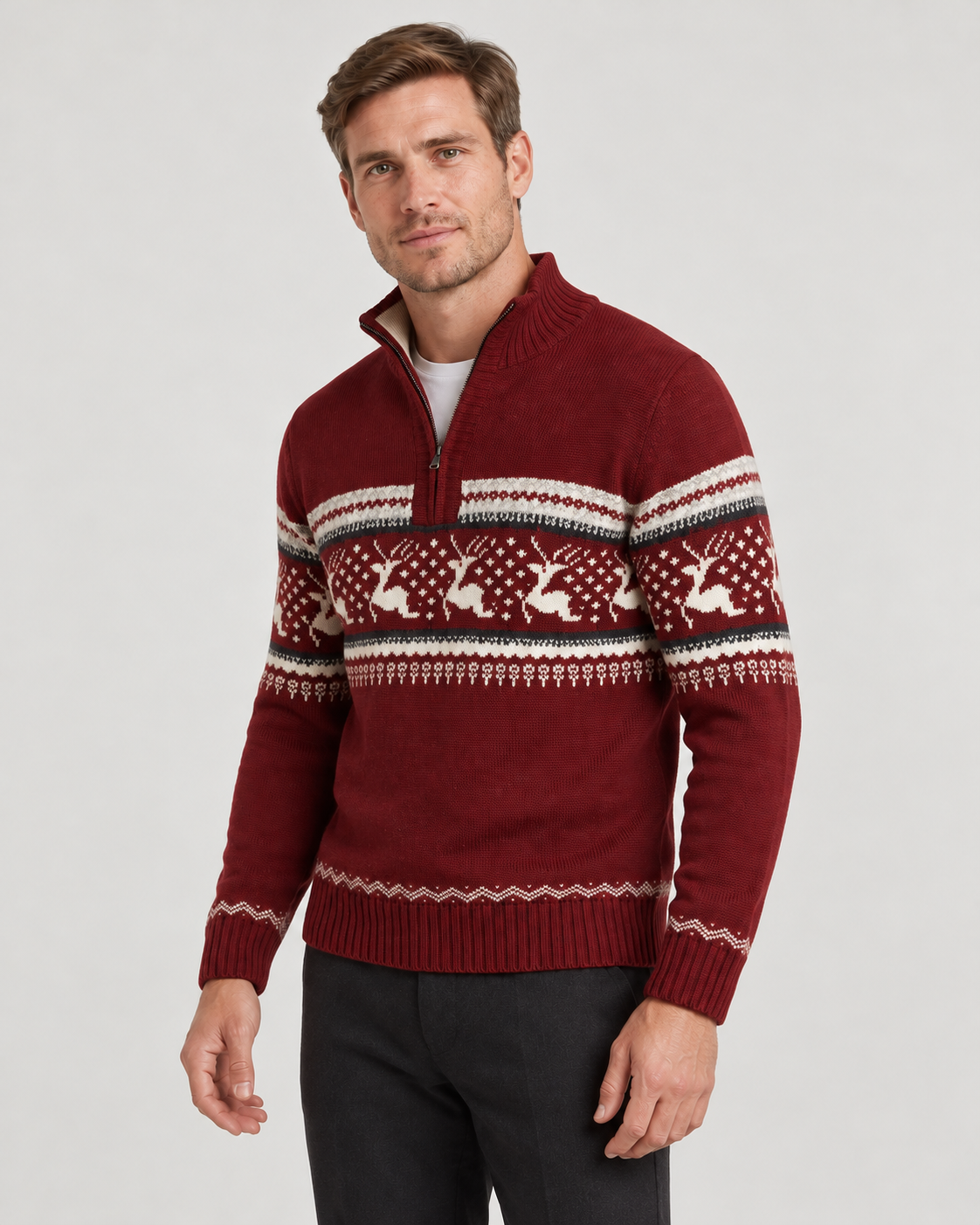Men’s Christmas Jumper With Half-Zip Neck