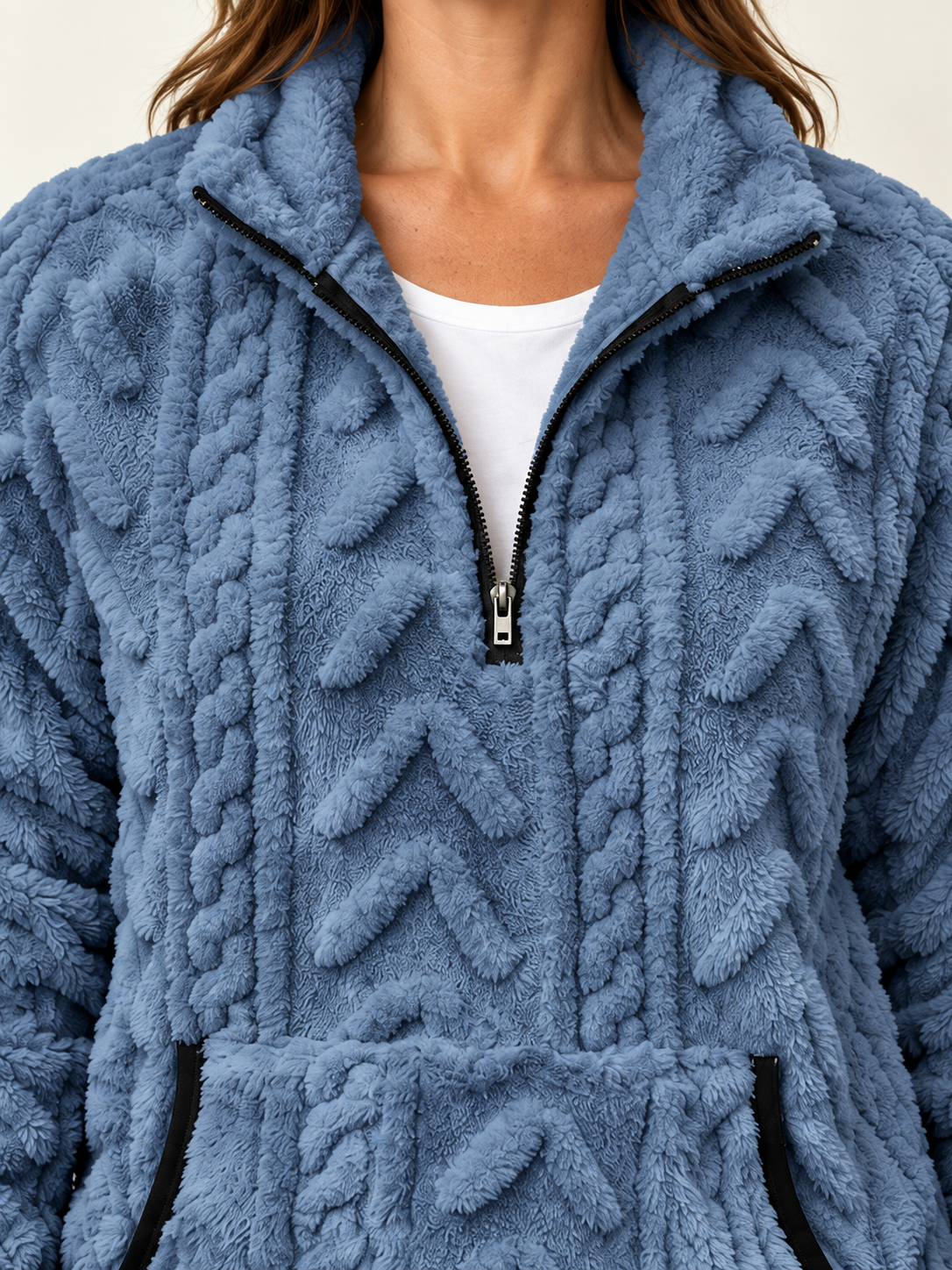 Women’s Half-Zip Fleece Jumper – Textured & Kangaroo Pocket