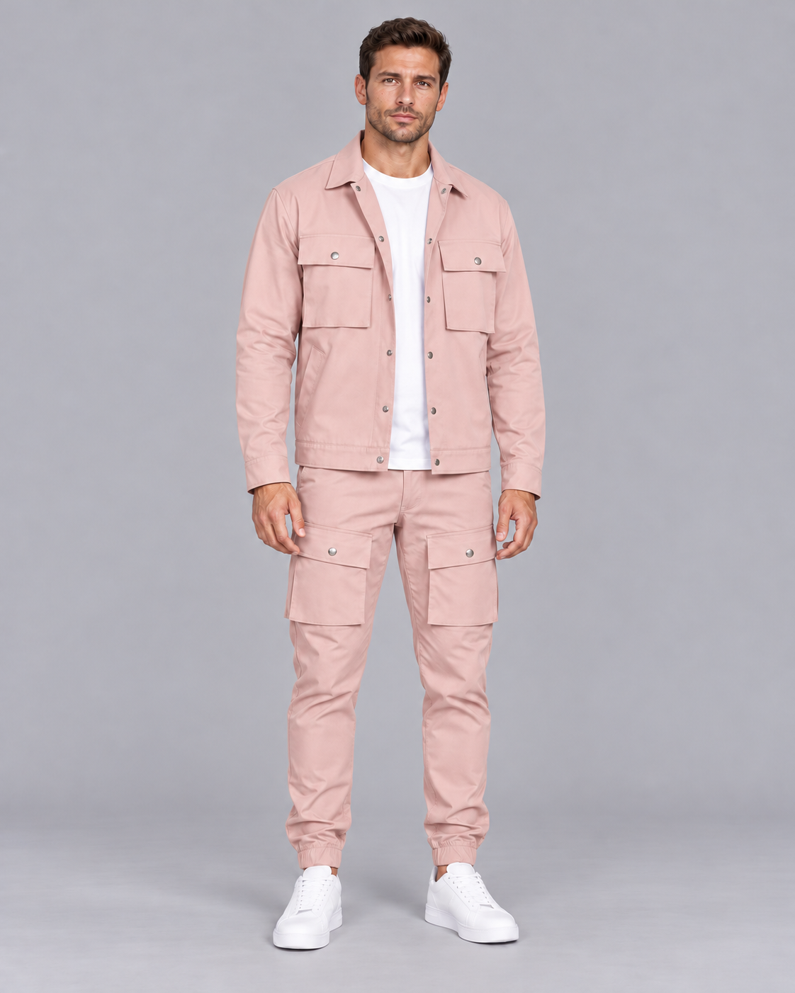 Men's Cargo Jacket and Jogger Set – Collar & Flap Pockets
