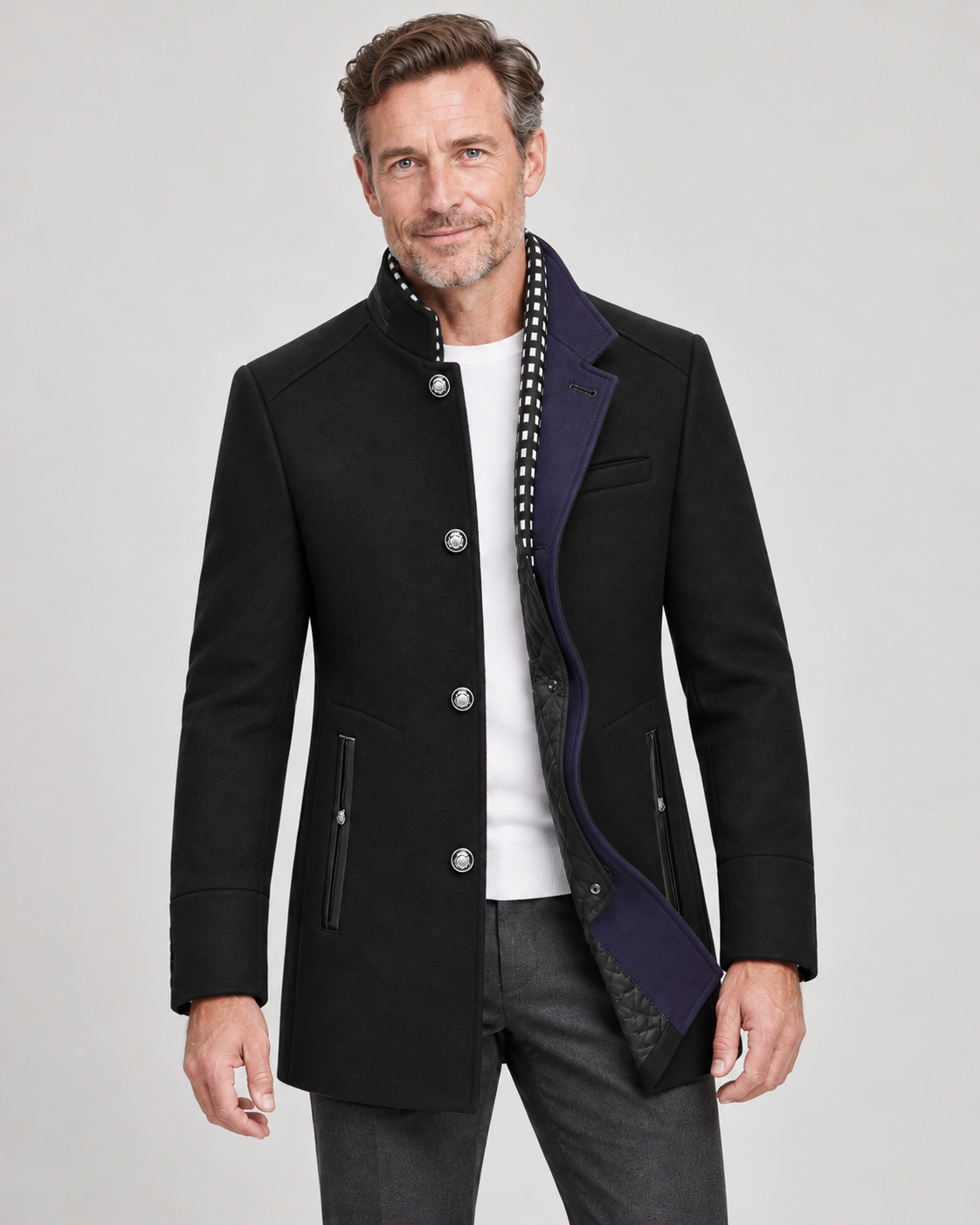 Men’s Pea Coat With Detachable Zip Collar