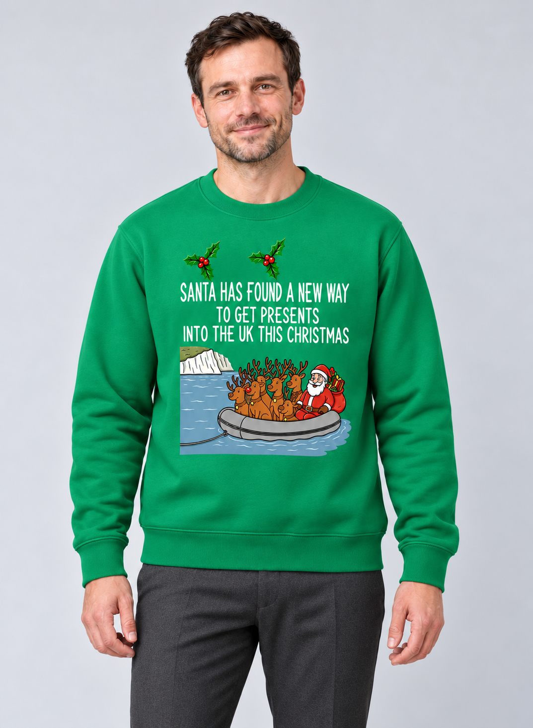 Men’s Christmas Jumper With Santa Boat Graphic