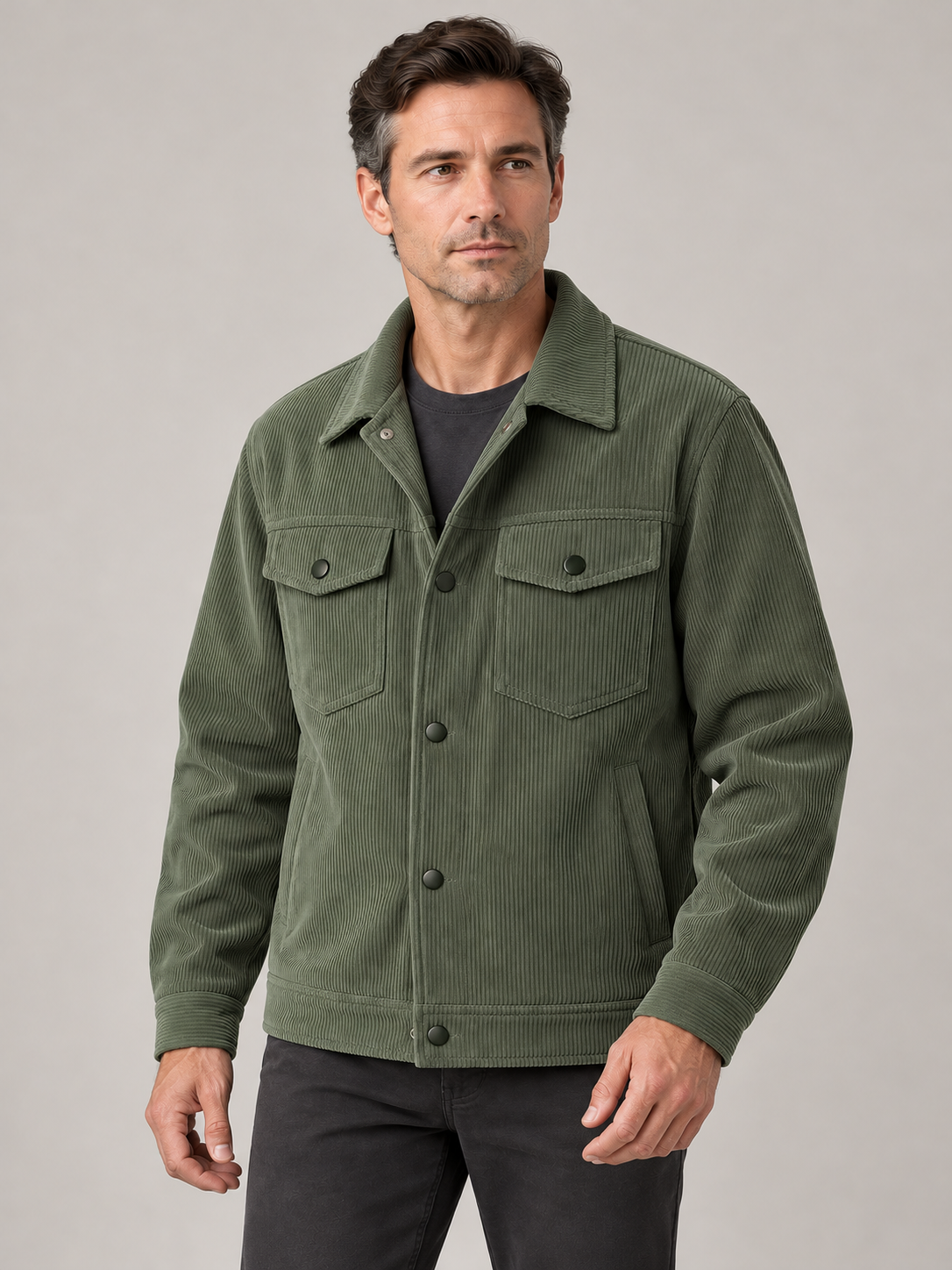 Men’s Lightweight Overshirt Jacket – Button Front & Flap Pockets
