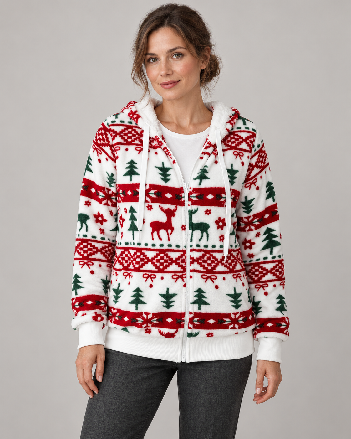 Women’s Christmas Fleece Hoodie With Reindeer
