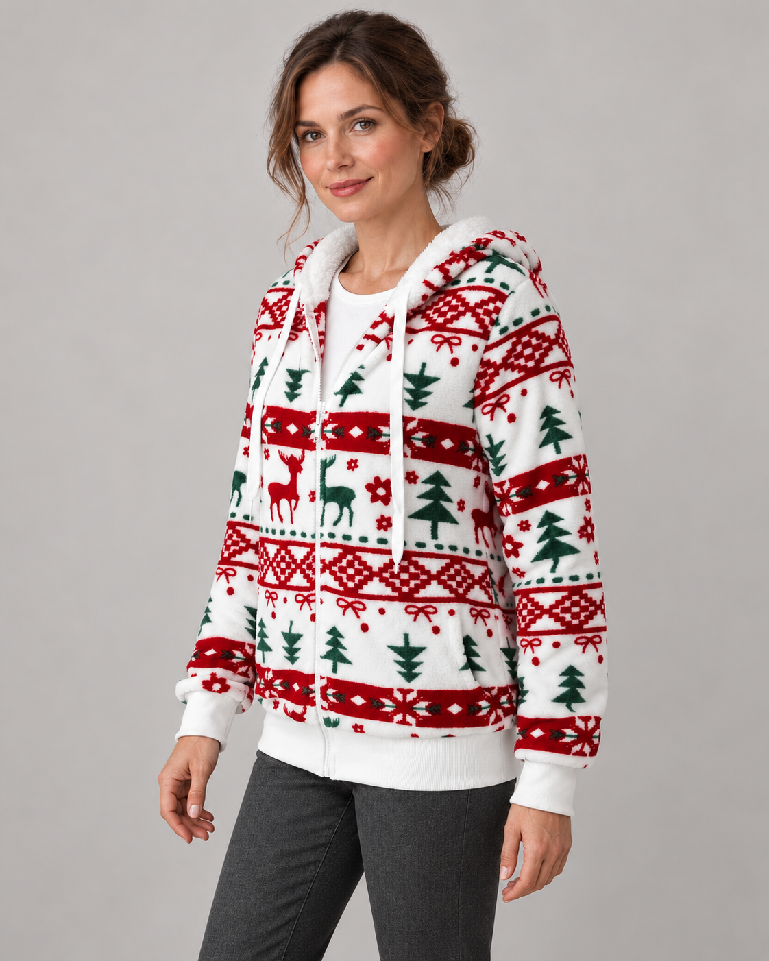 Women’s Christmas Fleece Hoodie With Reindeer