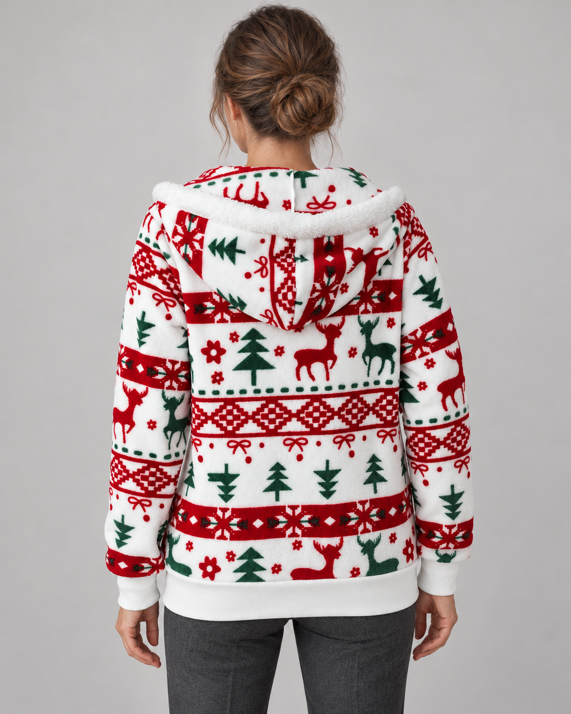 Women’s Christmas Fleece Hoodie With Reindeer