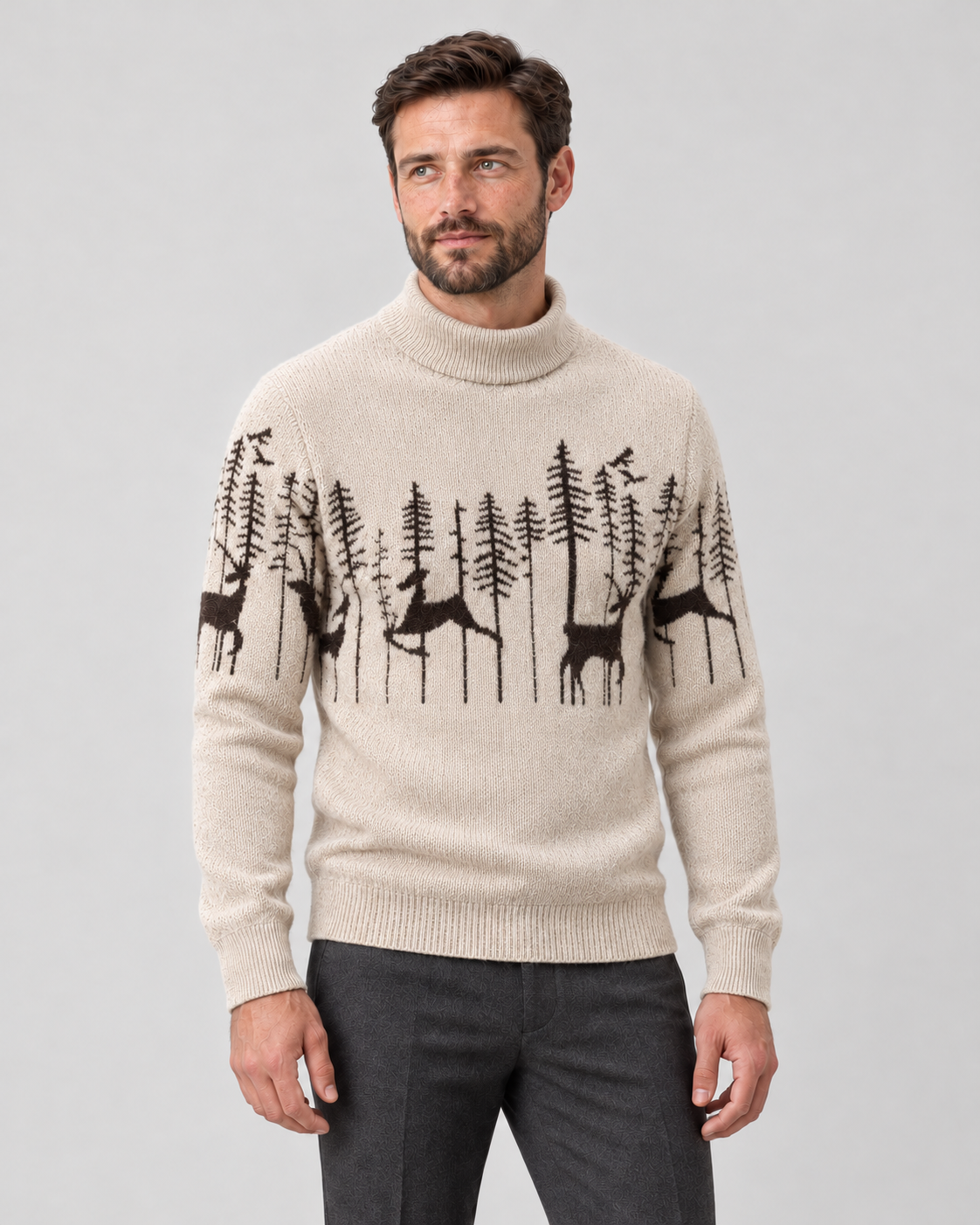 Men’s Christmas Jumper With Reindeer Mock Neck
