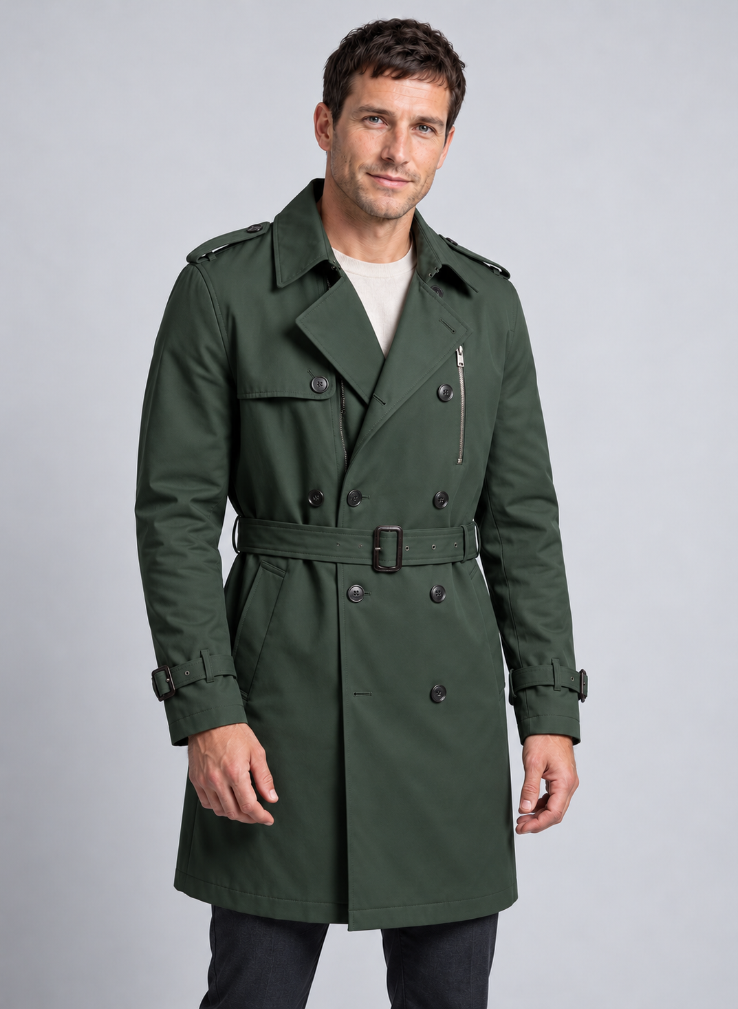Men’s Trench Coat With Belted Waist