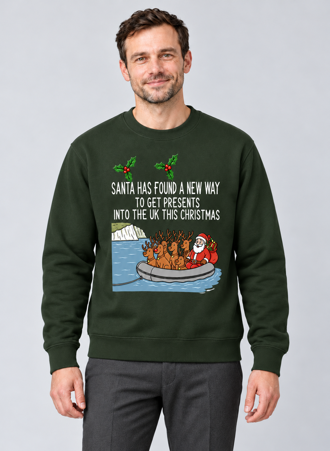 Men’s Christmas Jumper With Santa Boat Graphic