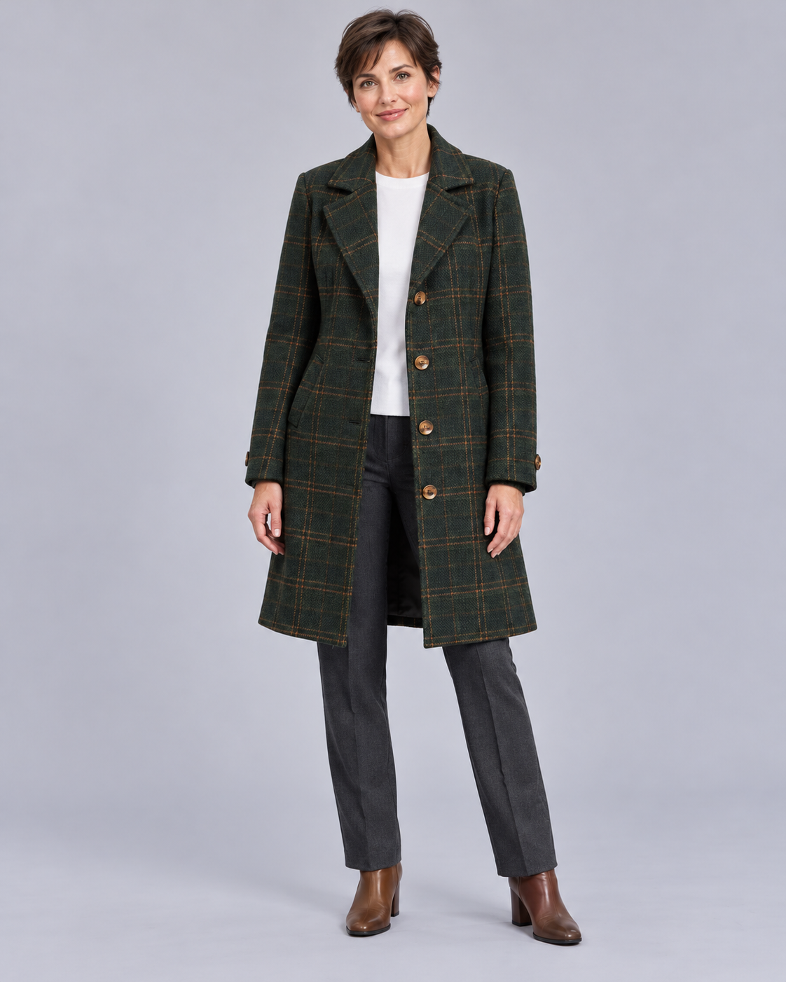 Women’s Coat With Checked Tweed And Lapels
