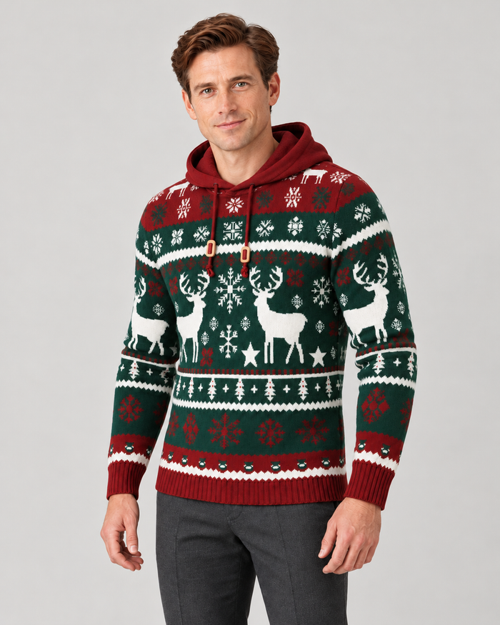 Men’s Christmas Jumper With Hood And Reindeer