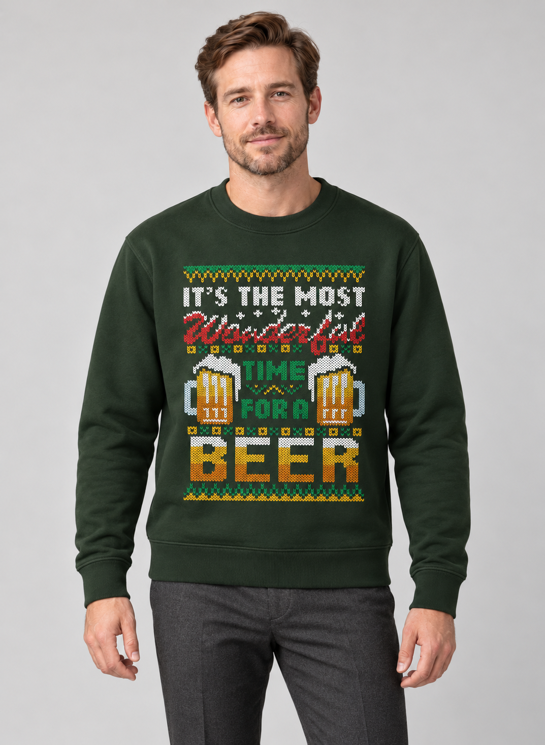 Men’s Christmas Jumper With Beer Graphic