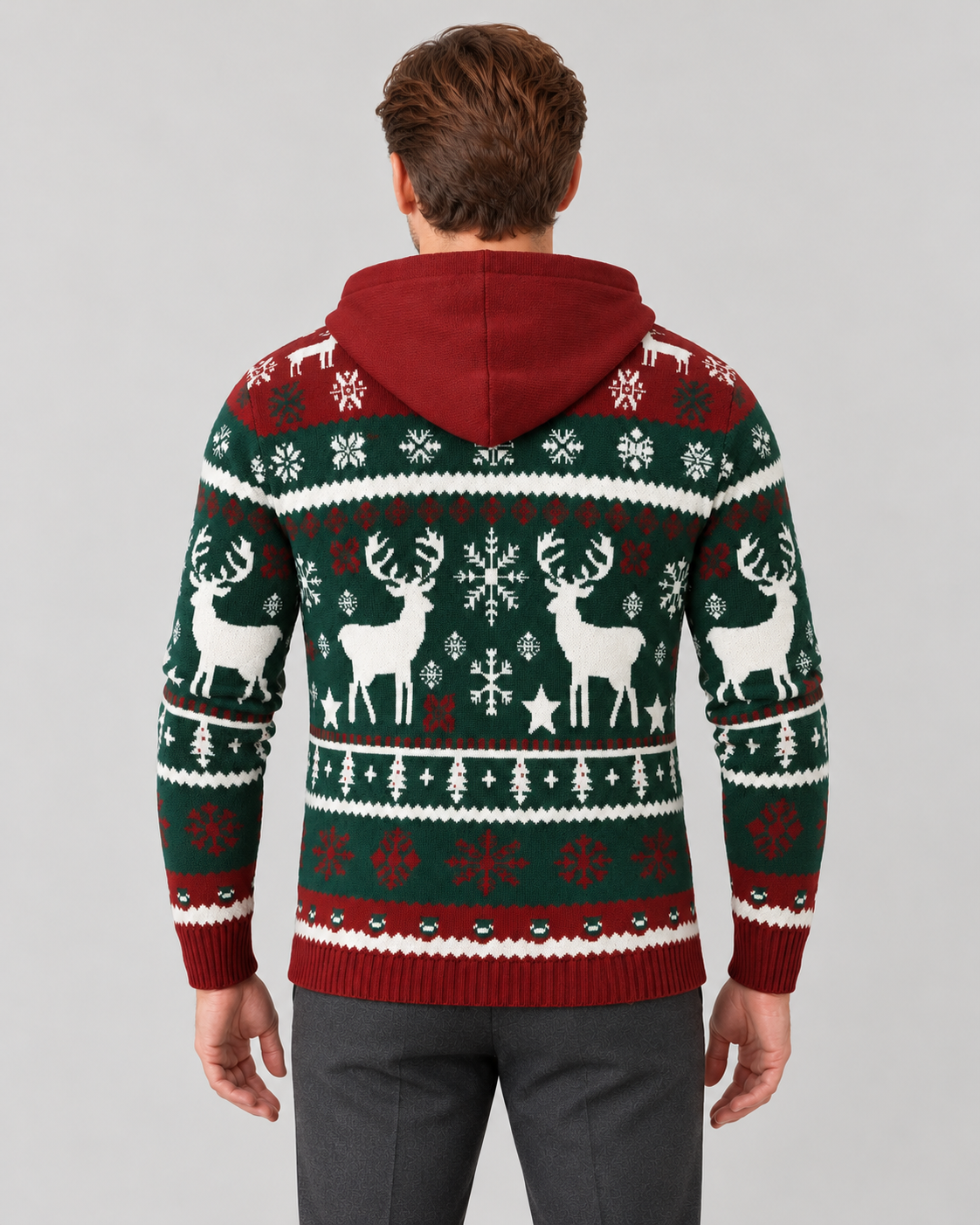 Men’s Christmas Jumper With Hood And Reindeer