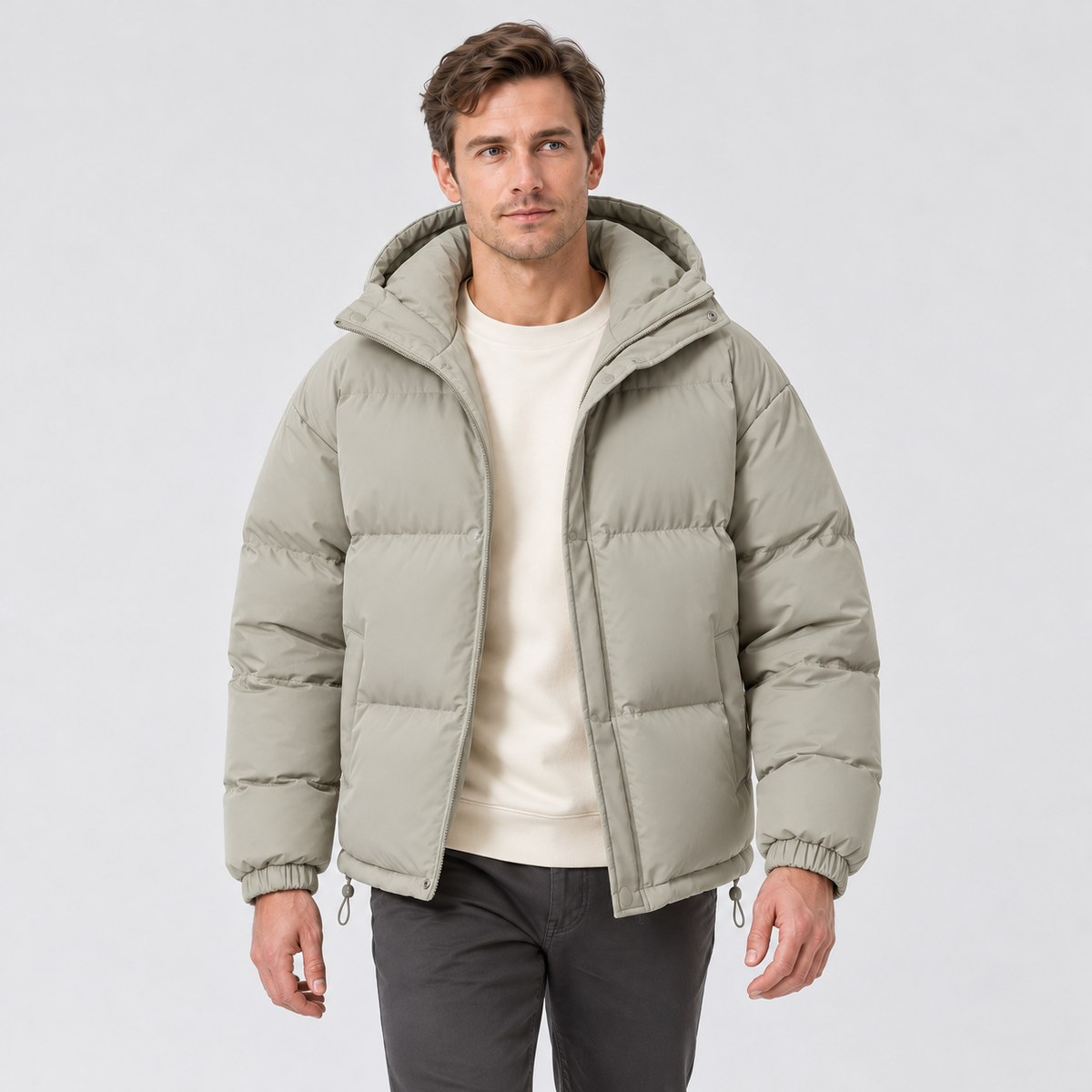 Men's Hooded Puffer Jacket – Zip Front & Relaxed Fit
