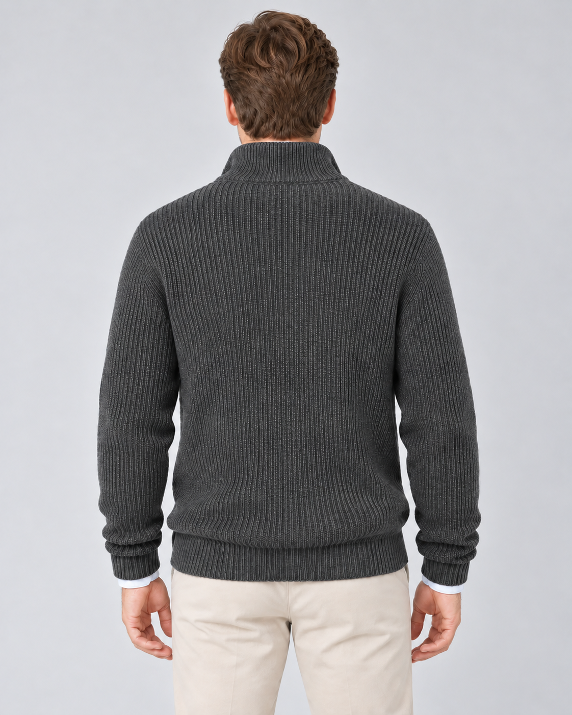 Men's Cashmere Quarter-Zip Jumper – Ribbed Knit & High Collar