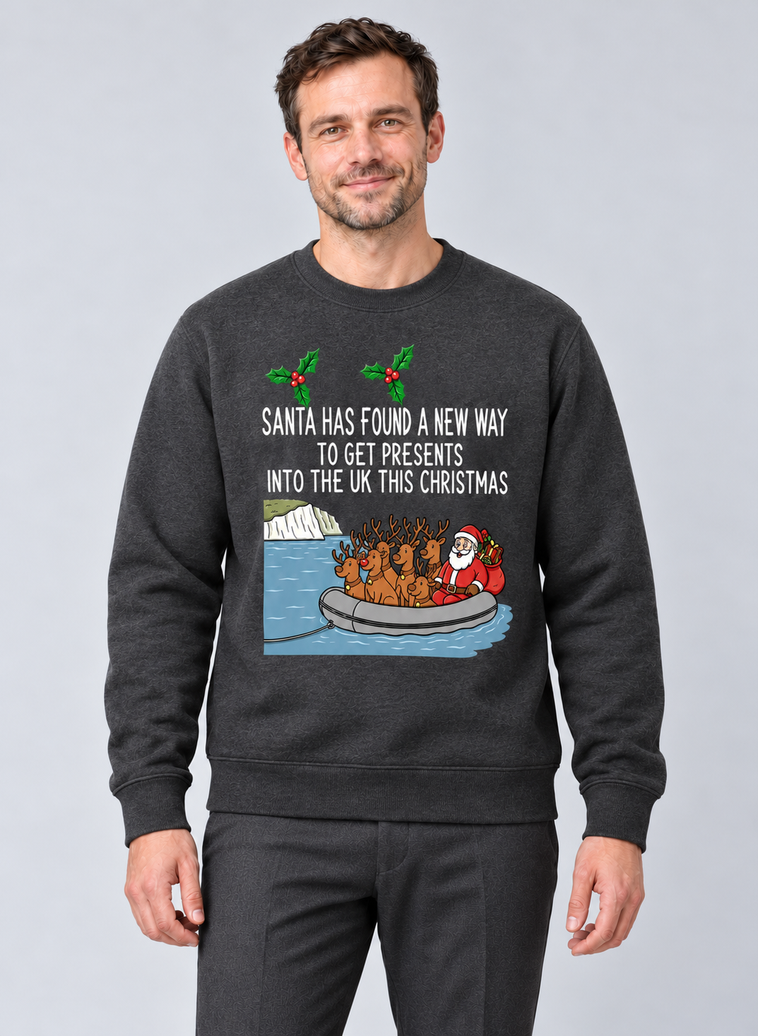 Men’s Christmas Jumper With Santa Boat Graphic