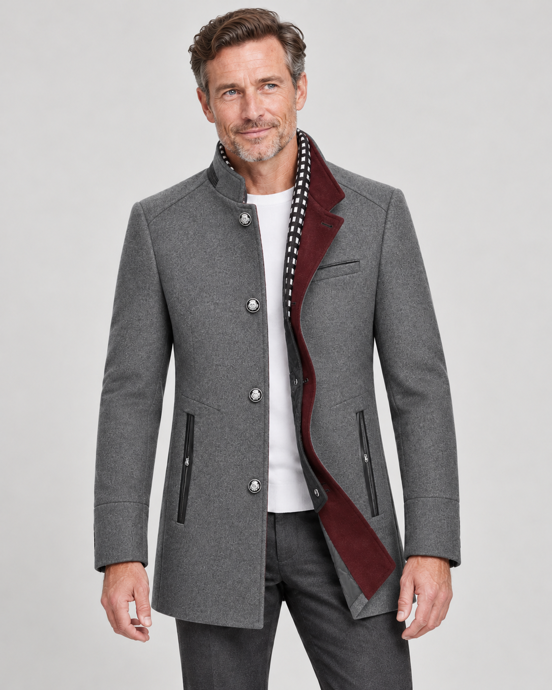 Men’s Pea Coat With Detachable Zip Collar