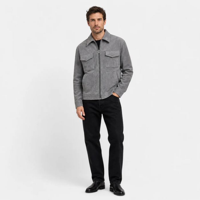Men’s Suede-Effect Jacket – Loose Fit & Zip Front