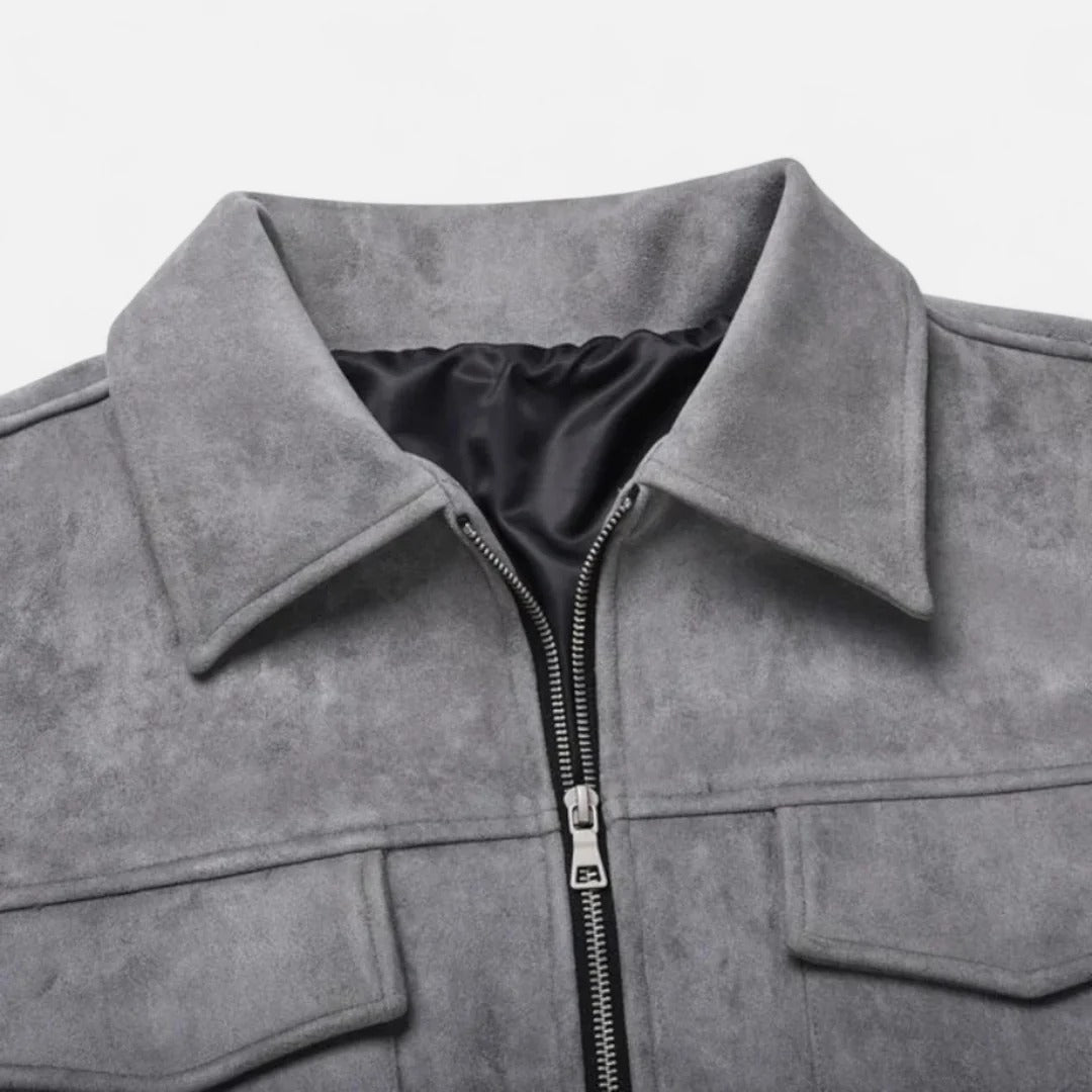 Men’s Suede-Effect Jacket – Loose Fit & Zip Front